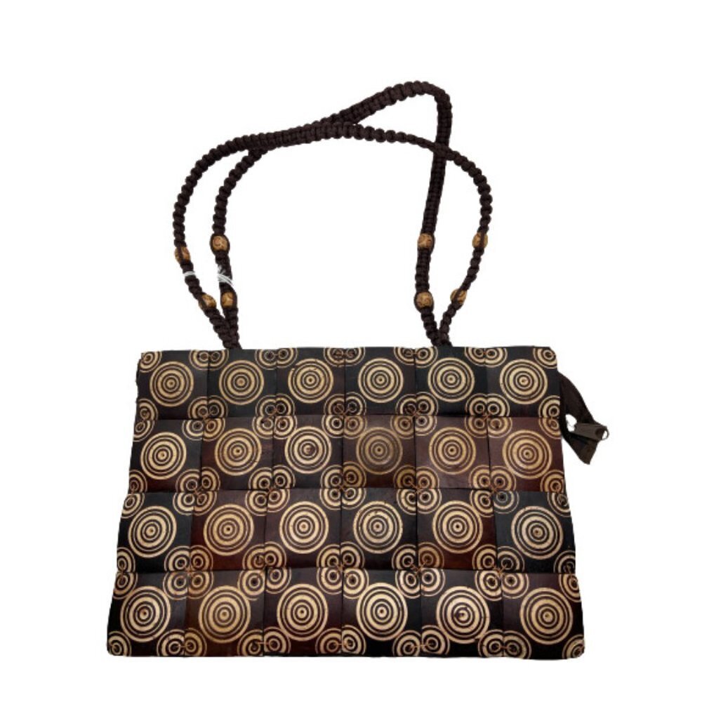 Women's Boho Handmade Wood Square Clutch Handbag